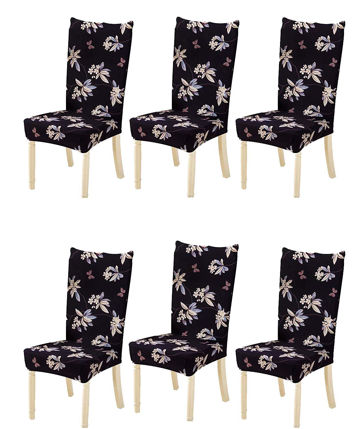 Printed Elastic Chair Cover - Black Flower