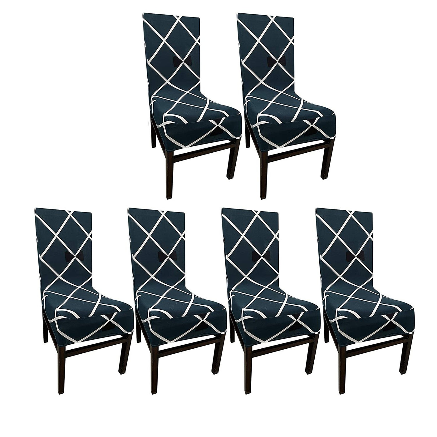 Printed Elastic Chair Cover- Blue Diamond