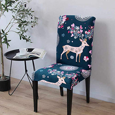 Printed Elastic Chair Cover - Dark Blue Deer