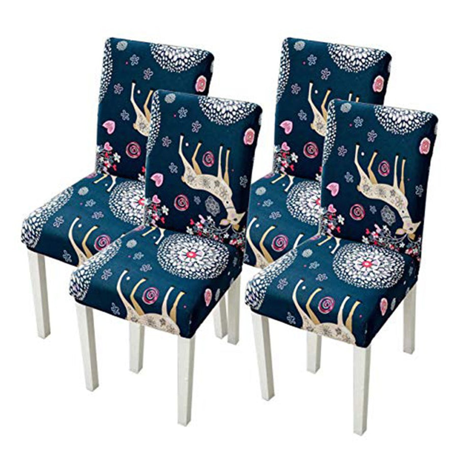 Printed Elastic Chair Cover - Dark Blue Deer