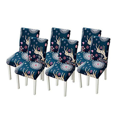 Printed Elastic Chair Cover - Dark Blue Deer