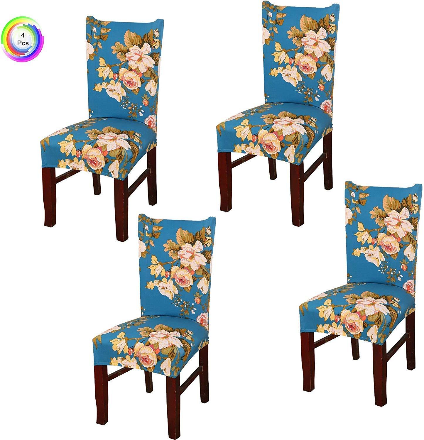 Printed Elastic Chair Cover - Blue Flower