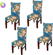 Printed Elastic Chair Cover - Blue Flower