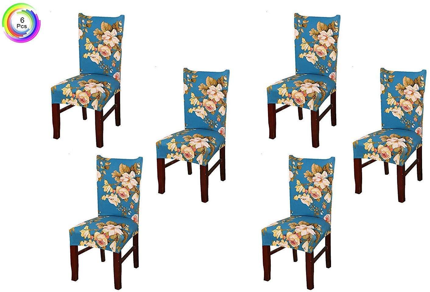 Printed Elastic Chair Cover - Blue Flower