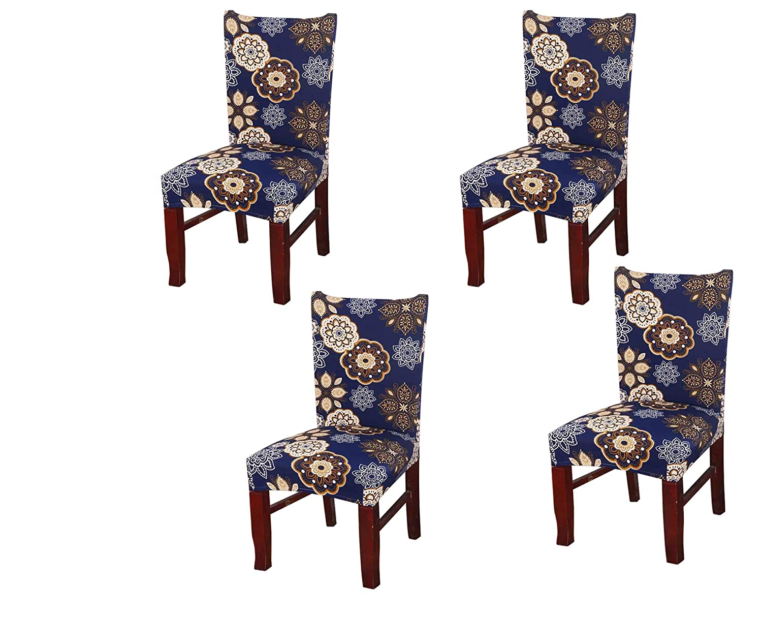 Printed Elastic Chair Cover - Blue Geometry Flower