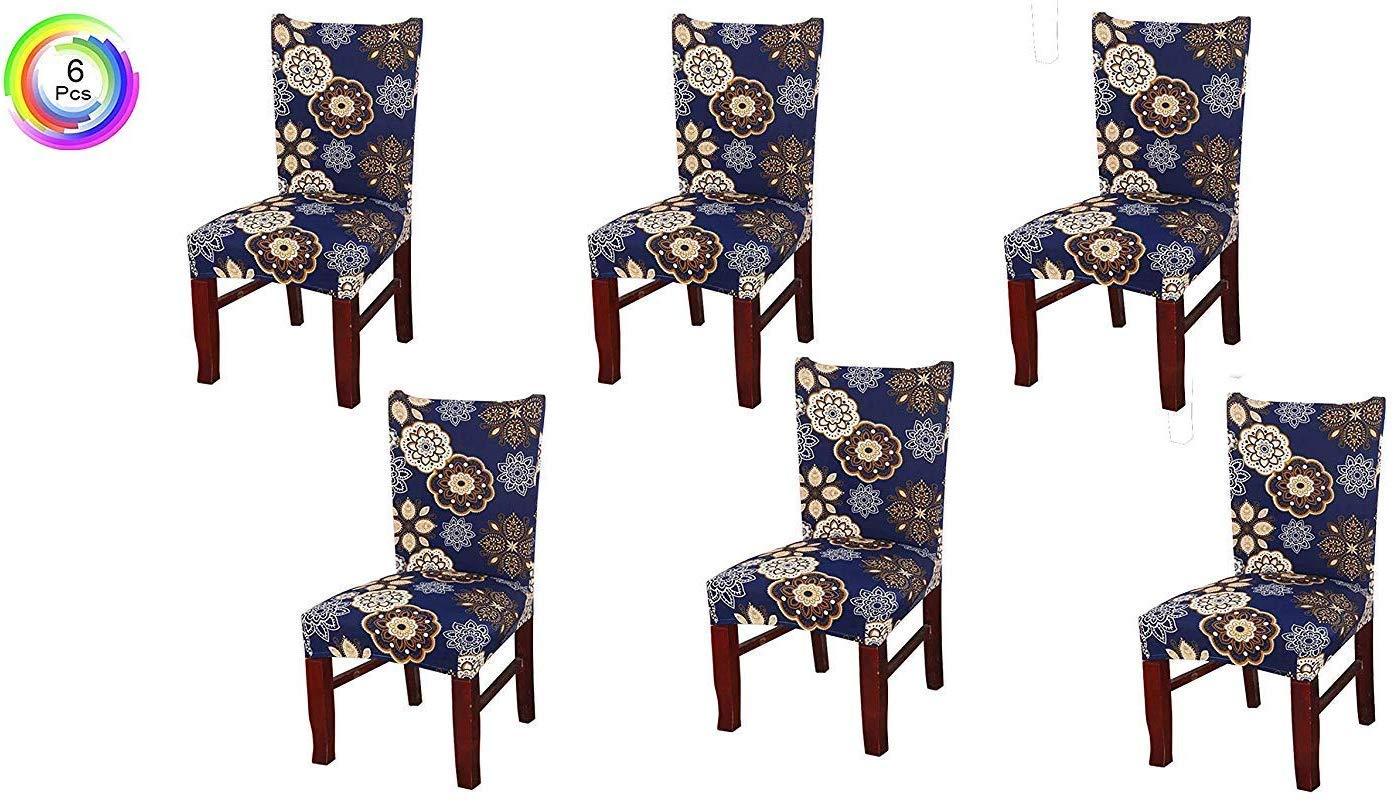 Printed Elastic Chair Cover - Blue Geometry Flower