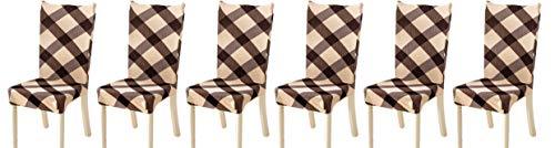 Printed Elastic Chair Cover - Brown White Check