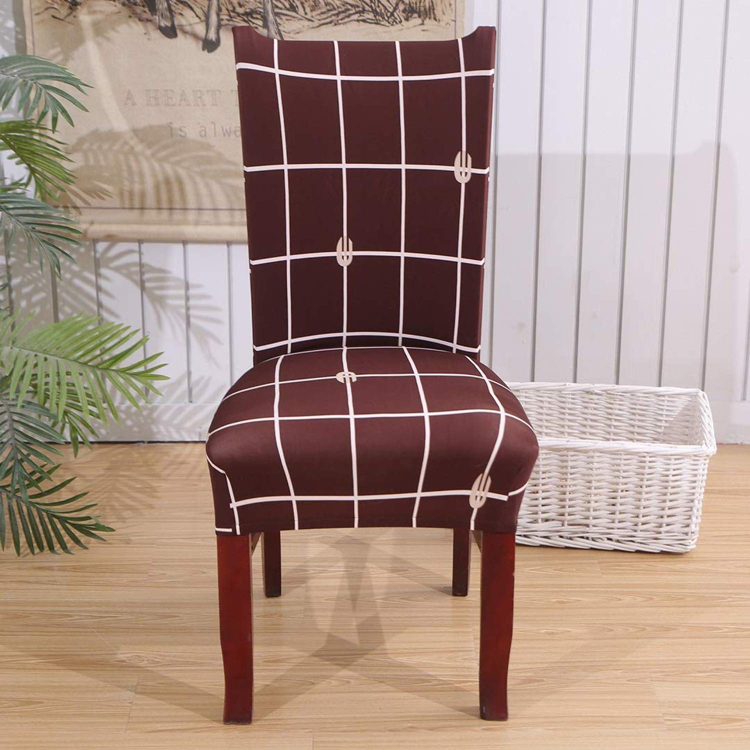 Printed Elastic Chair Cover - Brown Check