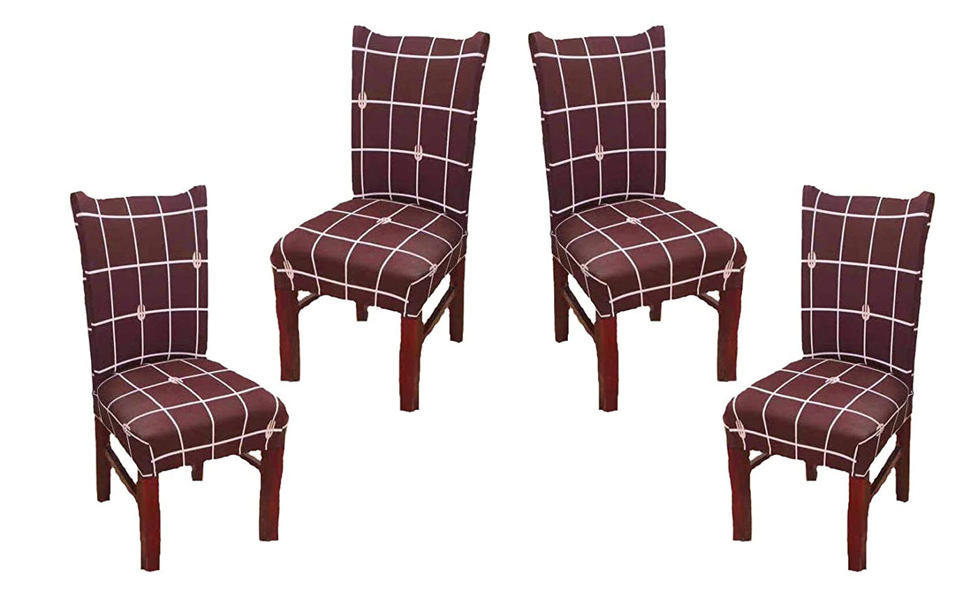 Printed Elastic Chair Cover - Brown Check