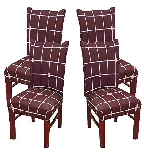 Printed Elastic Chair Cover - Brown Check