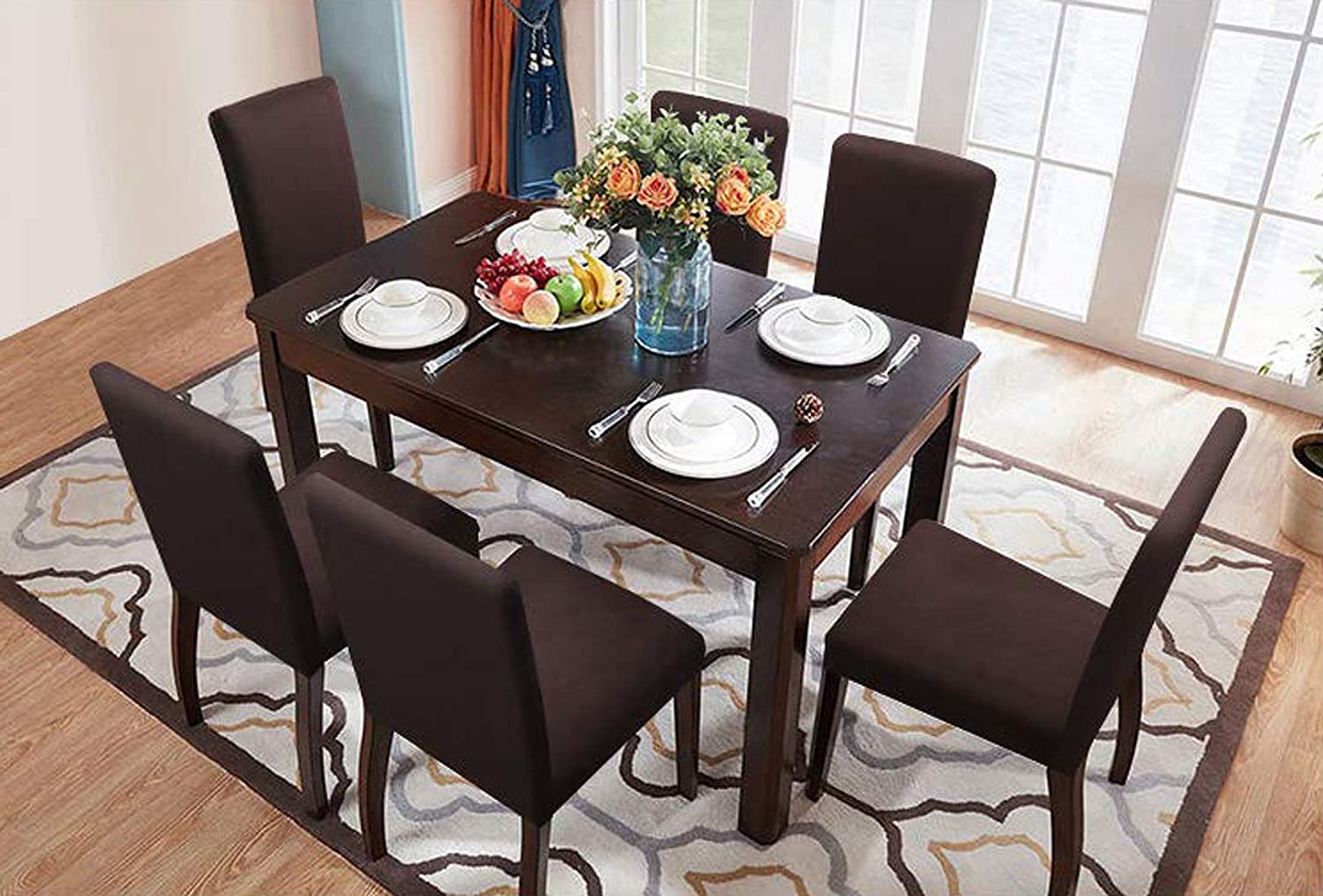 Solid Elastic Chair Cover - Brown