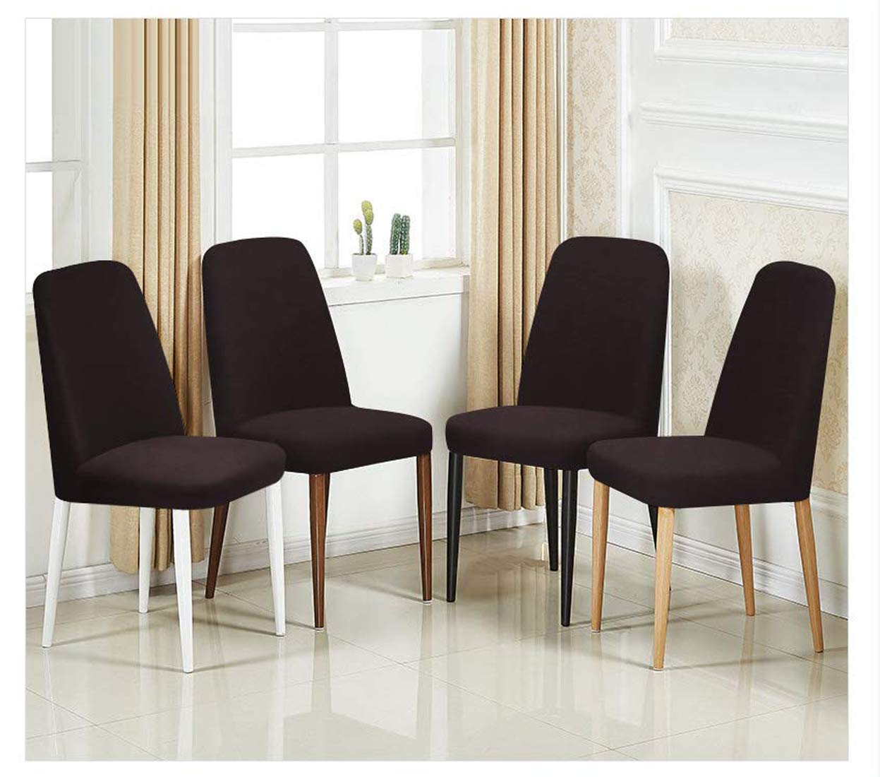 Solid Elastic Chair Cover - Brown