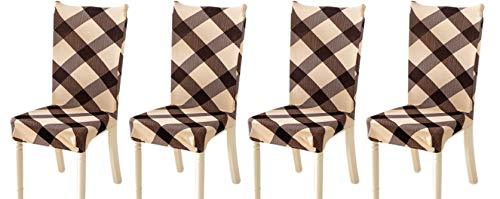 Printed Elastic Chair Cover - Brown White Check