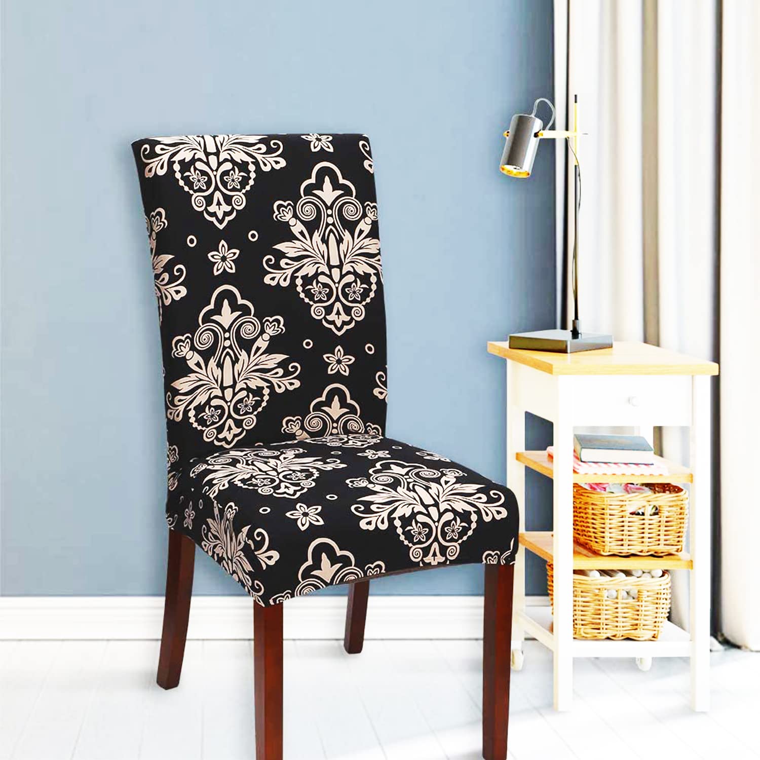 Floral Elastic Chair Cover (Cambric Black)