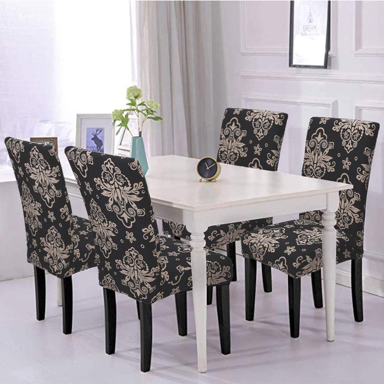 Floral Elastic Chair Cover (Cambric Black)