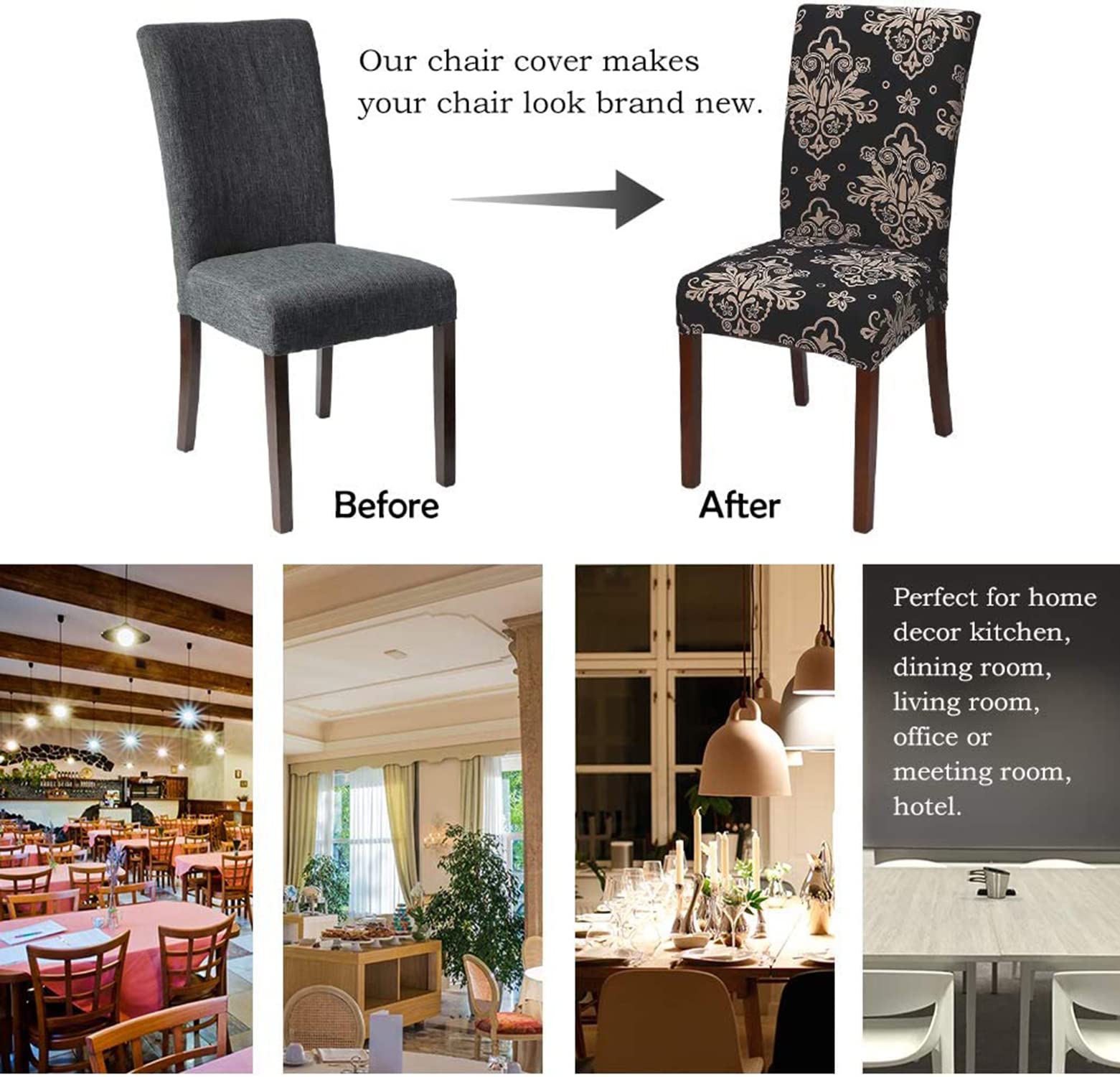 Floral Elastic Chair Cover (Cambric Black)