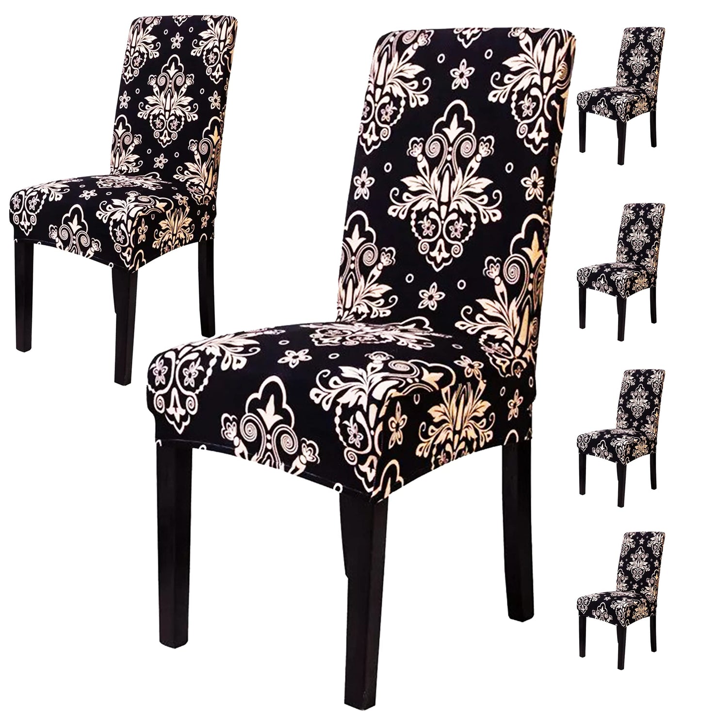 Floral Elastic Chair Cover (Cambric Black)