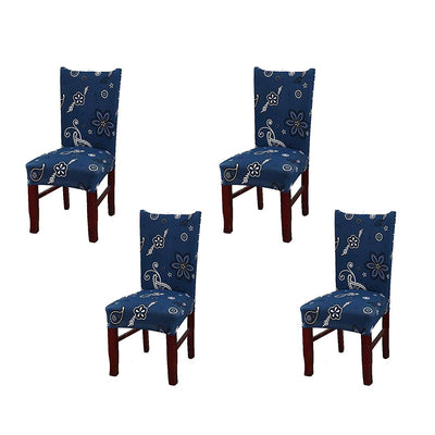 Printed Elastic Chair Cover - Dark Blue Paisley