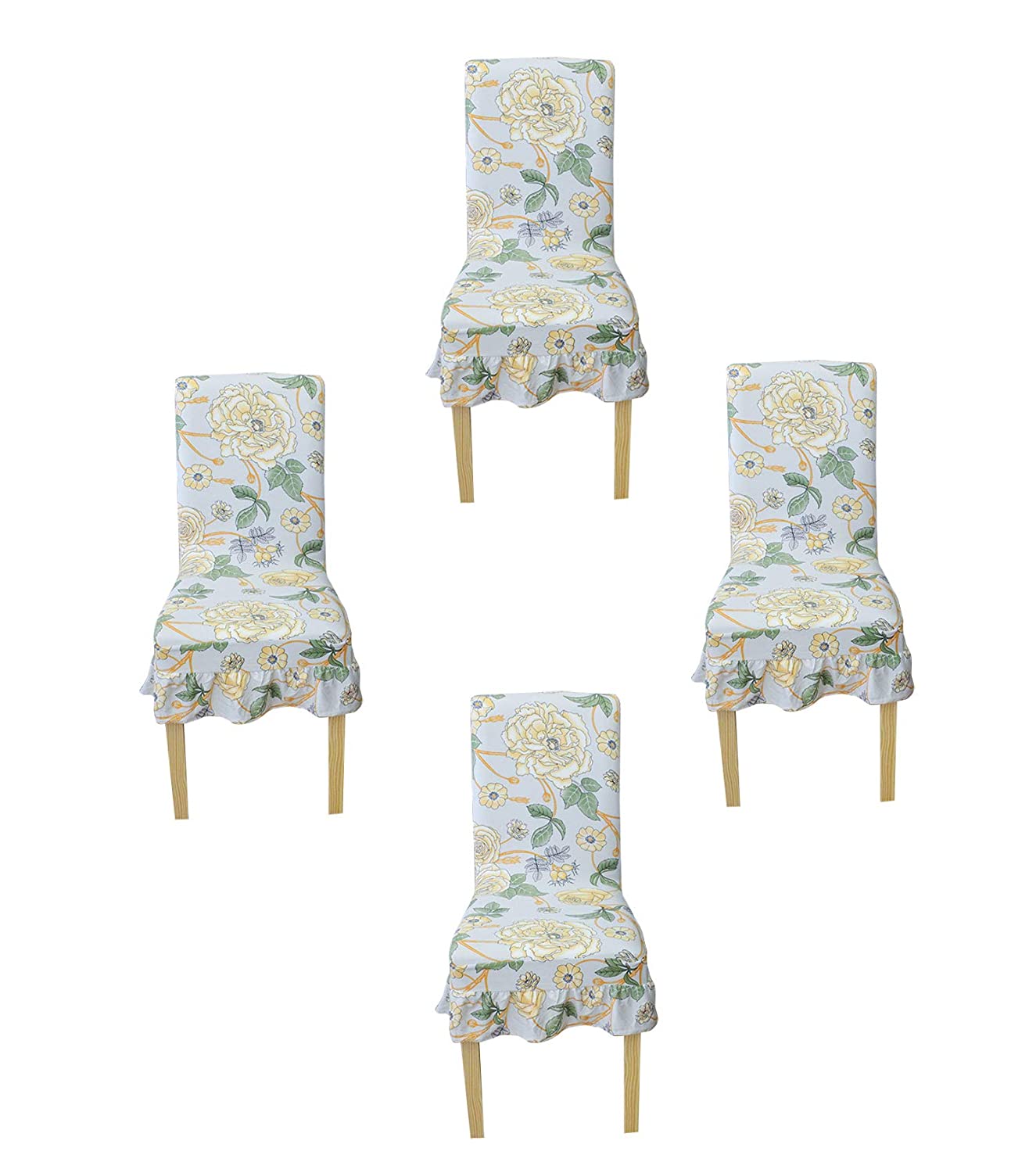 Frill Elastic Chair Cover - Yellow Flower