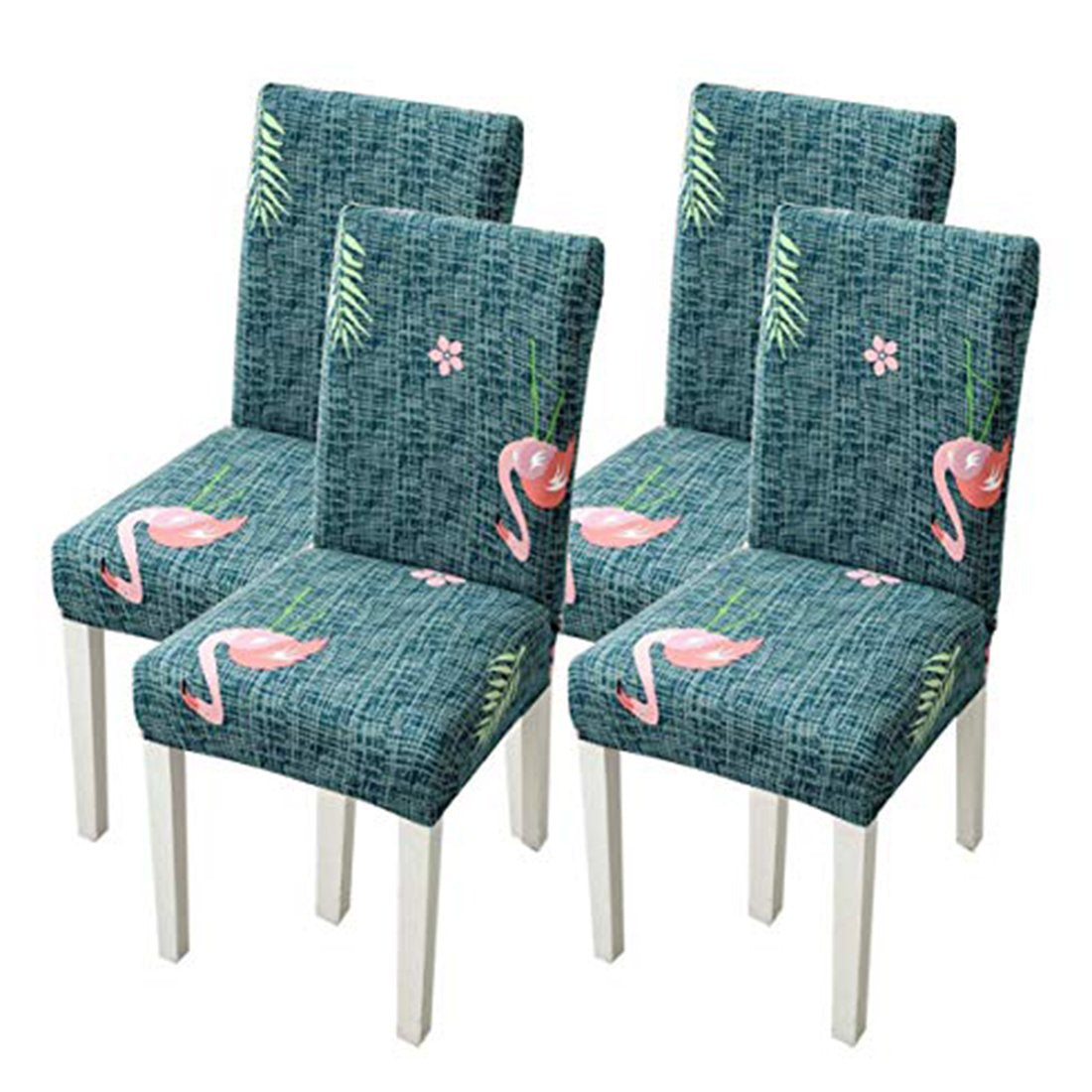 Printed Elastic Chair Cover - Green Flamingo