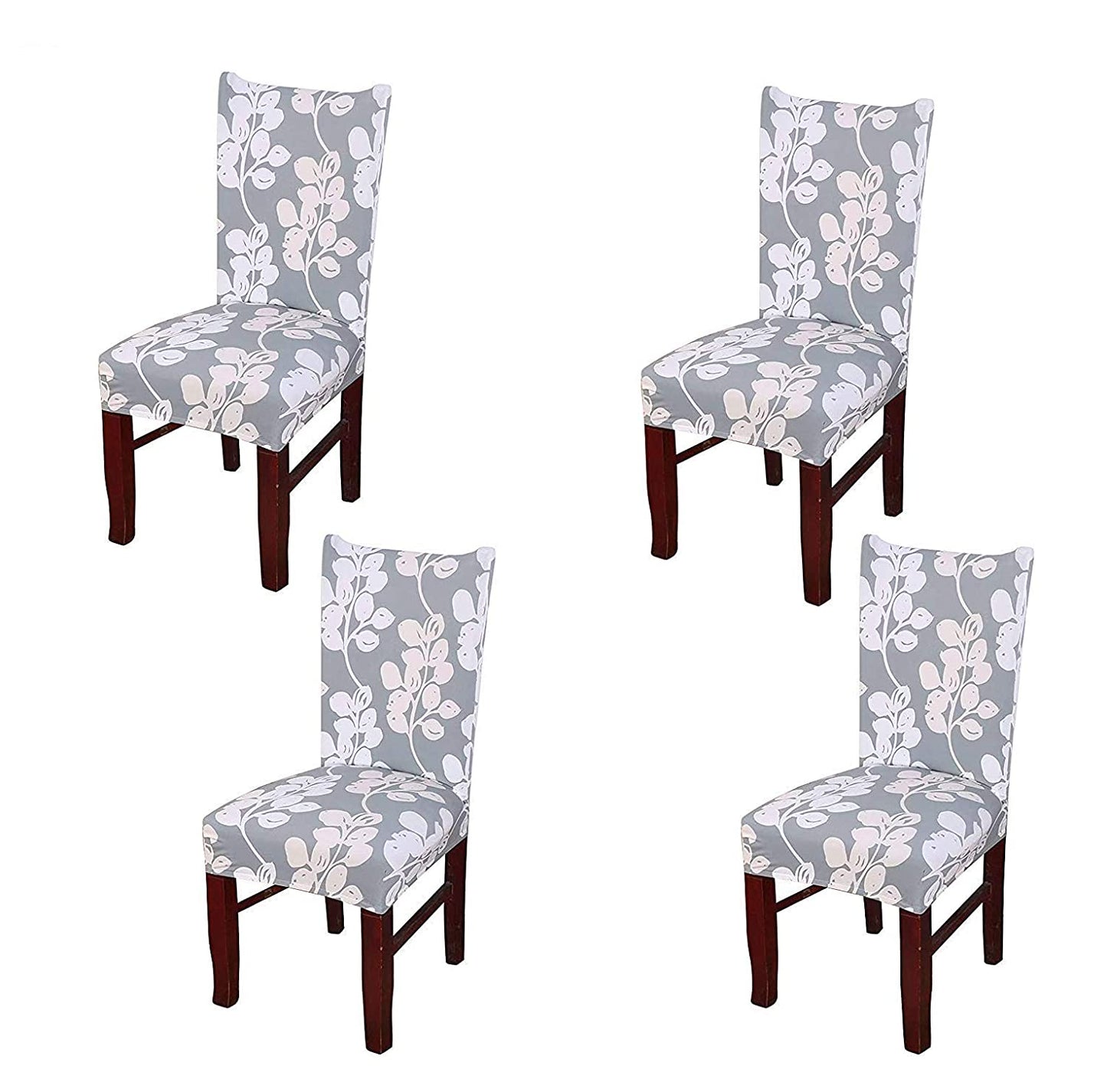Printed Elastic Chair Cover - Grey Flower