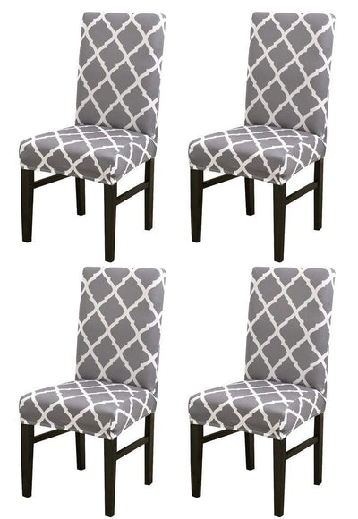 Printed Elastic Chair Cover - Grey Diamond