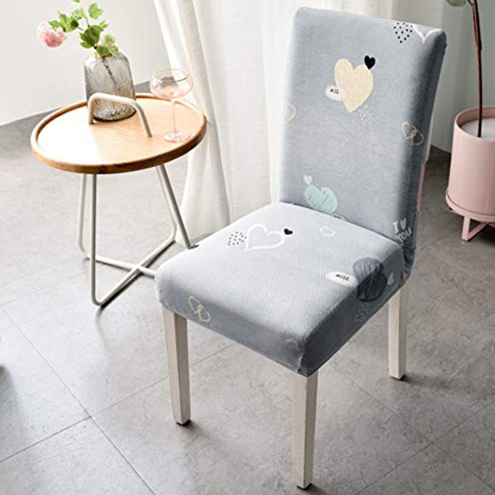 Printed Elastic Chair Cover - Grey Heart