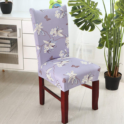 Printed Elastic Chair Cover - Purple Flower
