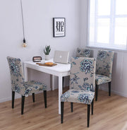 Printed Elastic Chair Cover - Sand Blue Flower