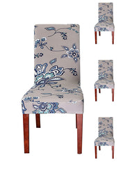 Printed Elastic Chair Cover - Sand Blue Flower