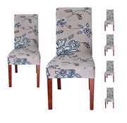 Printed Elastic Chair Cover - Sand Blue Flower