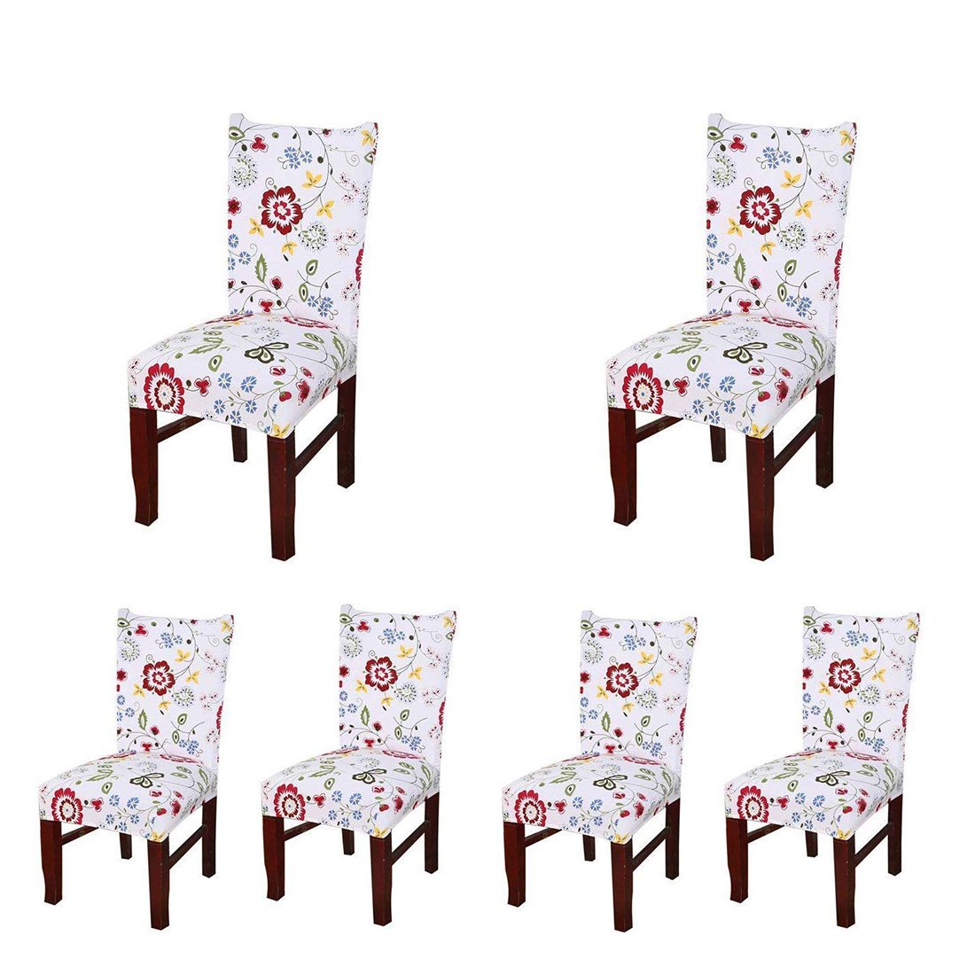 Printed Elastic Chair Cover - White Red Flower