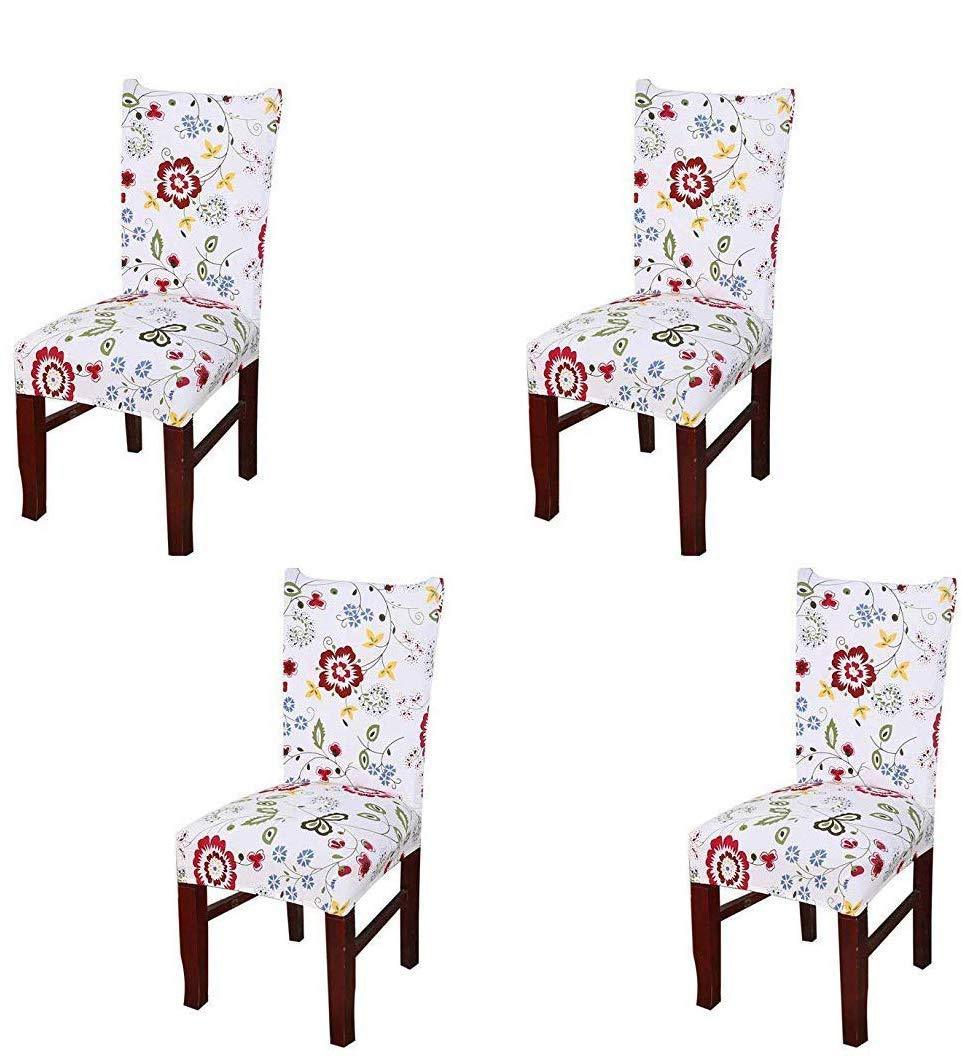 Printed Elastic Chair Cover - White Red Flower