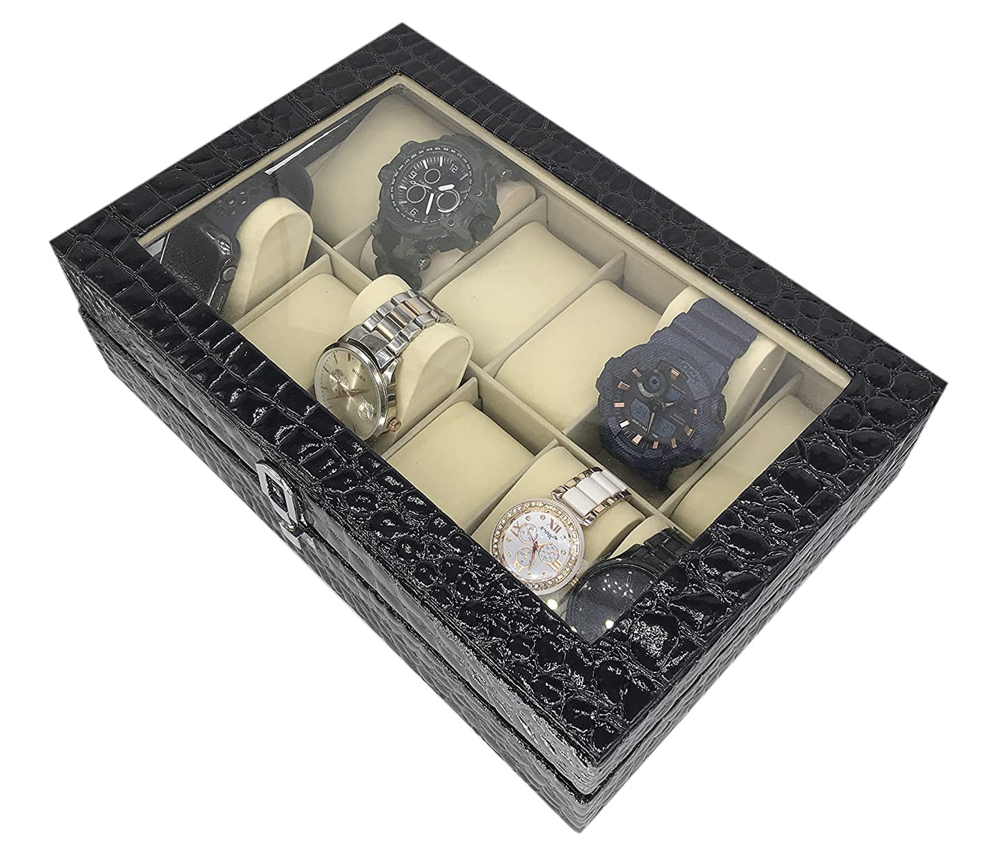 Watch Box For Pu Leather Design Display Case 12 Slot Large Holder