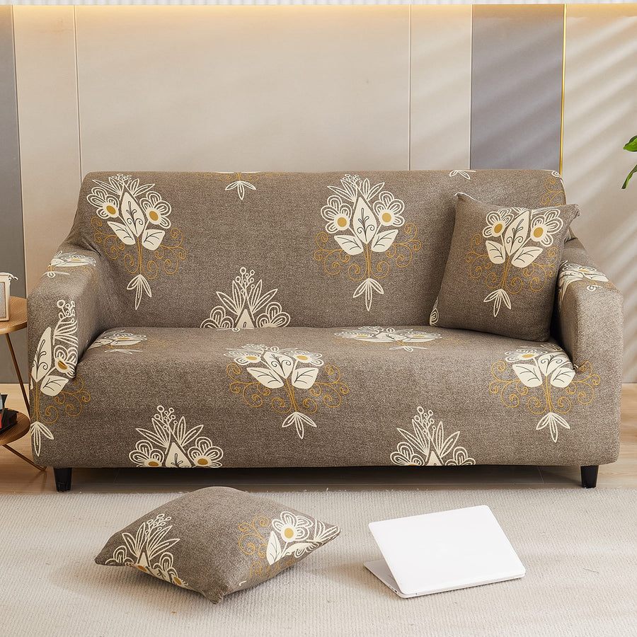 Printed Sofa Cover - Beige Brocade