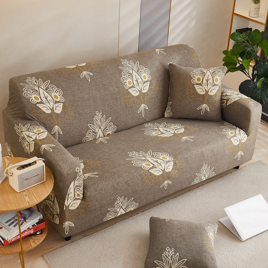 Printed Sofa Cover - Beige Brocade