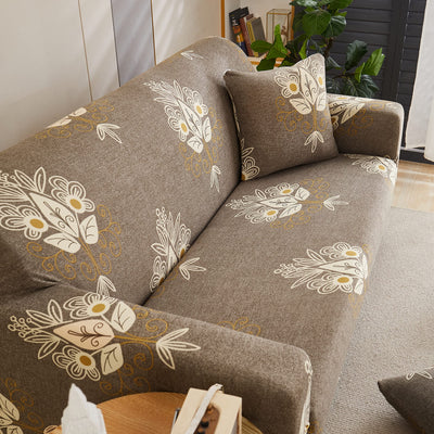 Printed Sofa Cover - Beige Brocade