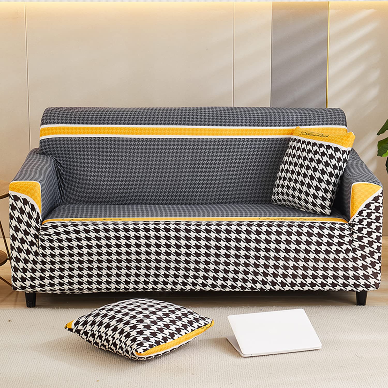 Printed Sofa Cover - Black Handstooth