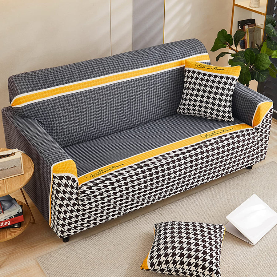 Printed Sofa Cover - Black Handstooth