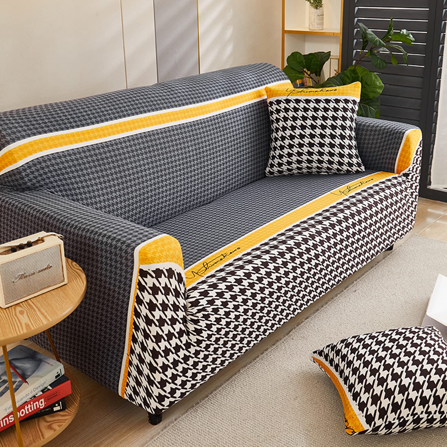 Printed Sofa Cover - Black Handstooth