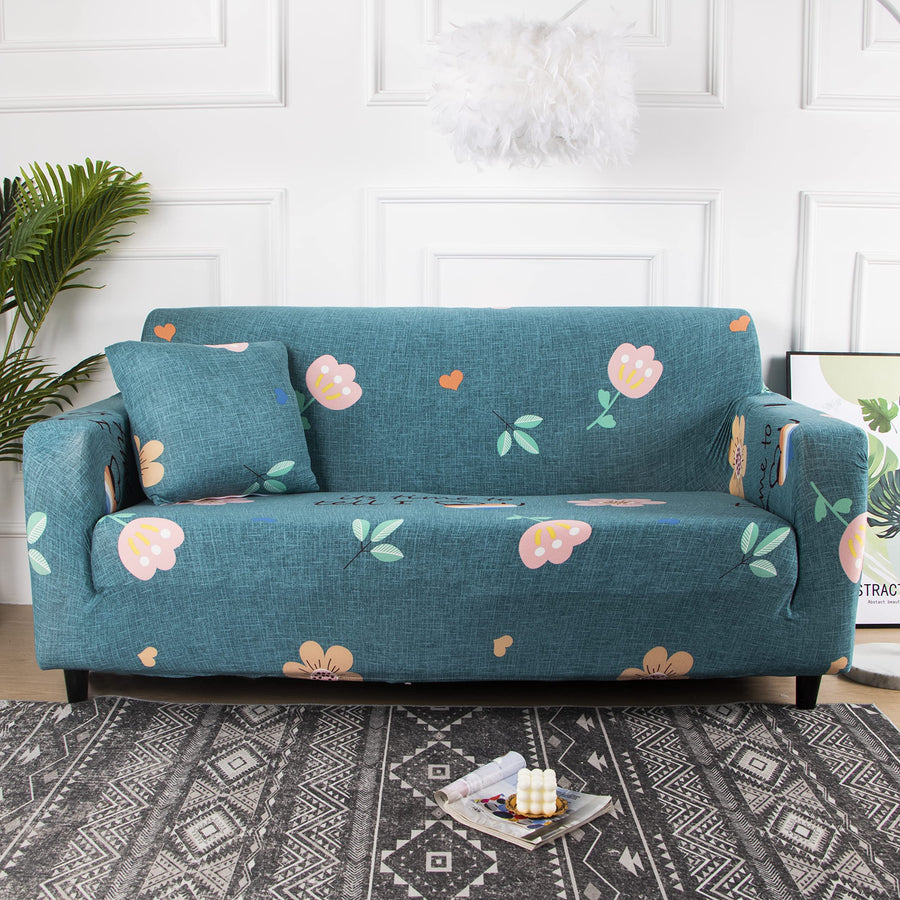 Printed Sofa Cover - Blue Pink Flower