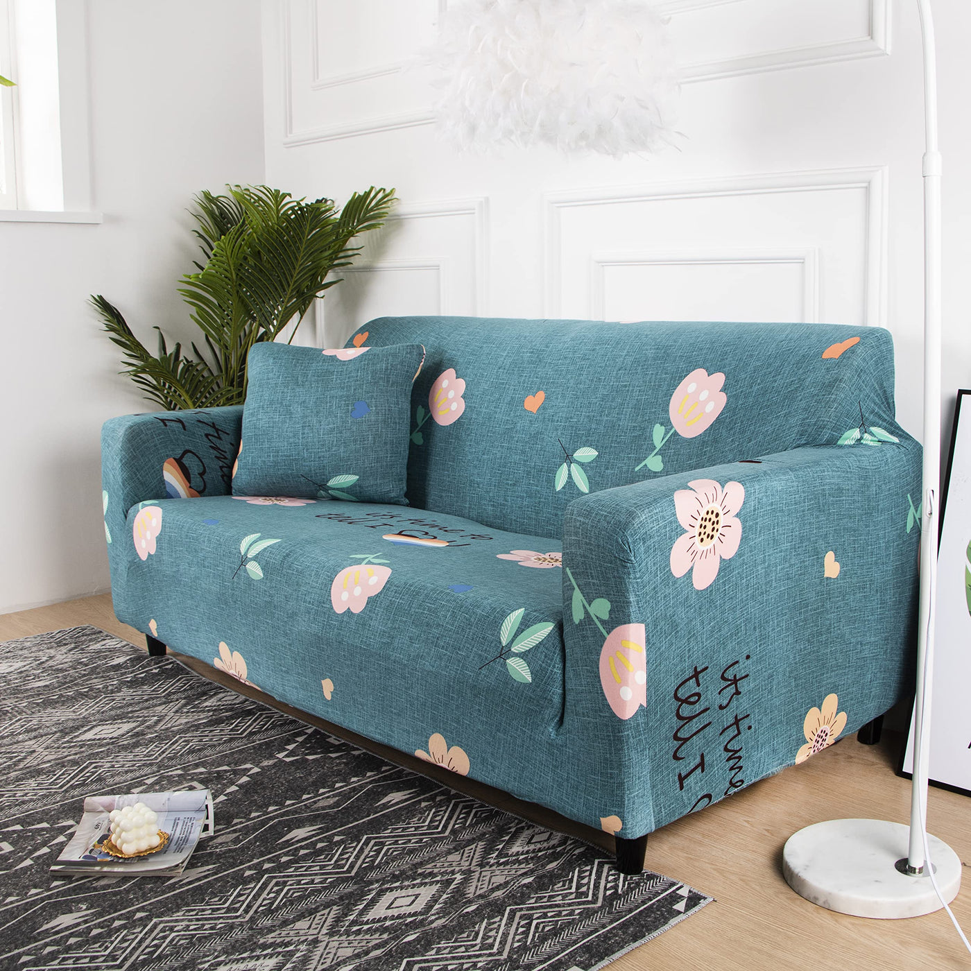 Printed Sofa Cover - Blue Pink Flower