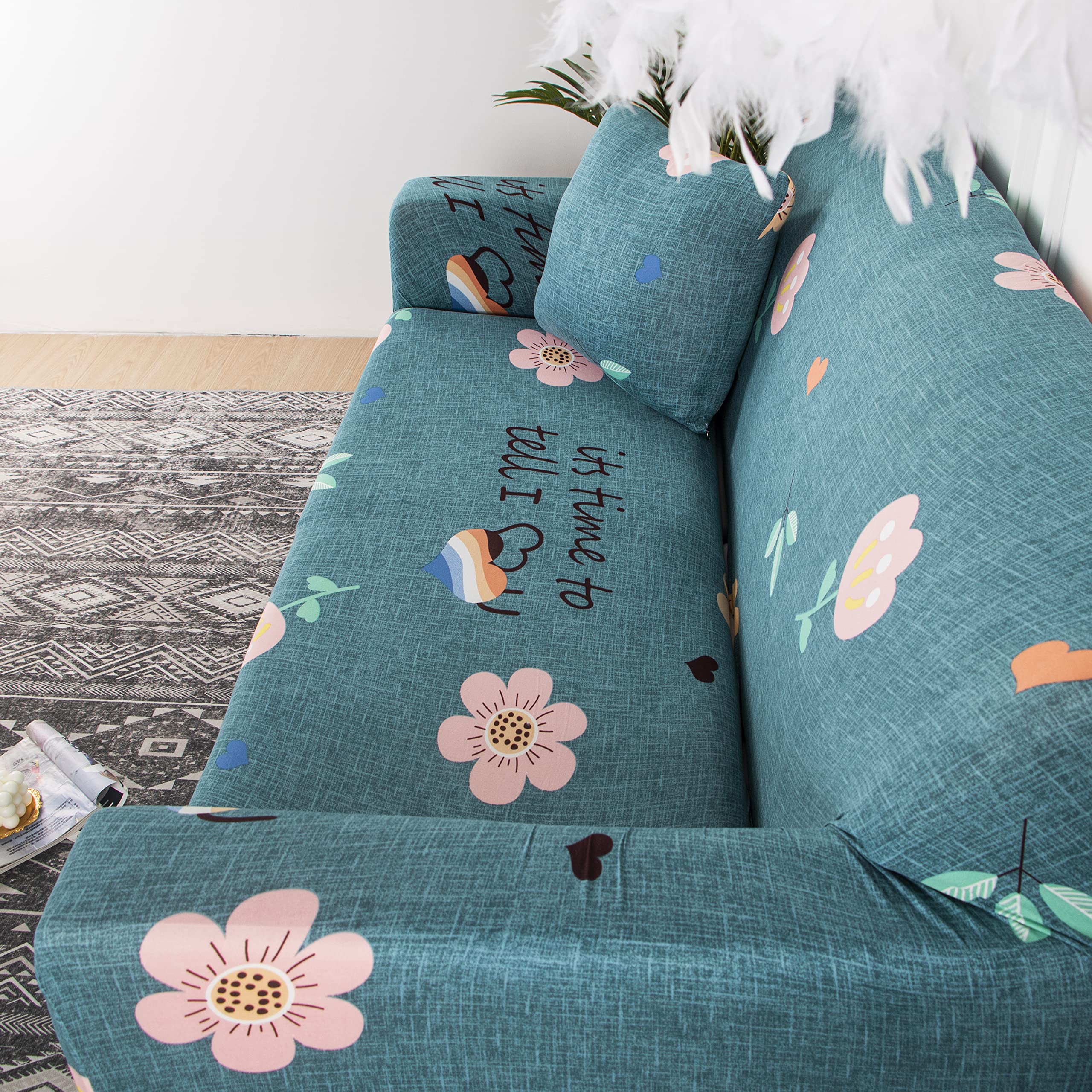 Printed Sofa Cover - Blue Pink Flower
