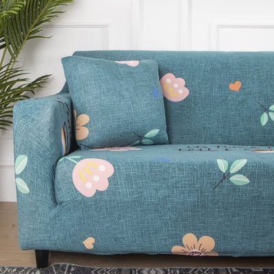 Printed Sofa Cover - Blue Pink Flower