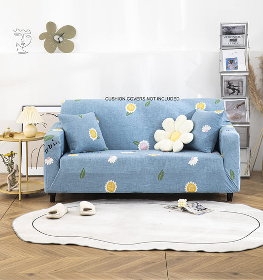 Printed Sofa Cover - Blue Sunflower