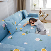 Printed Sofa Cover - Blue Sunflower