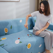 Printed Sofa Cover - Blue Sunflower