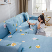 Printed Sofa Cover - Blue Sunflower