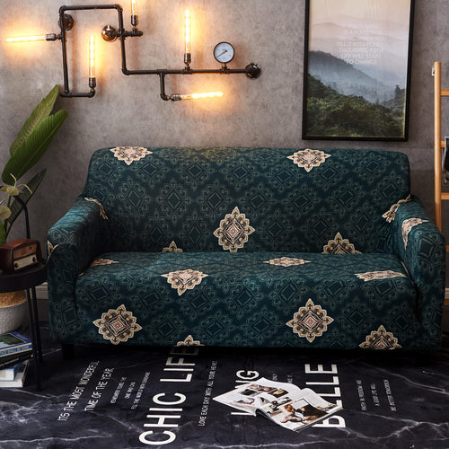 Printed Sofa Cover - Green Brocade