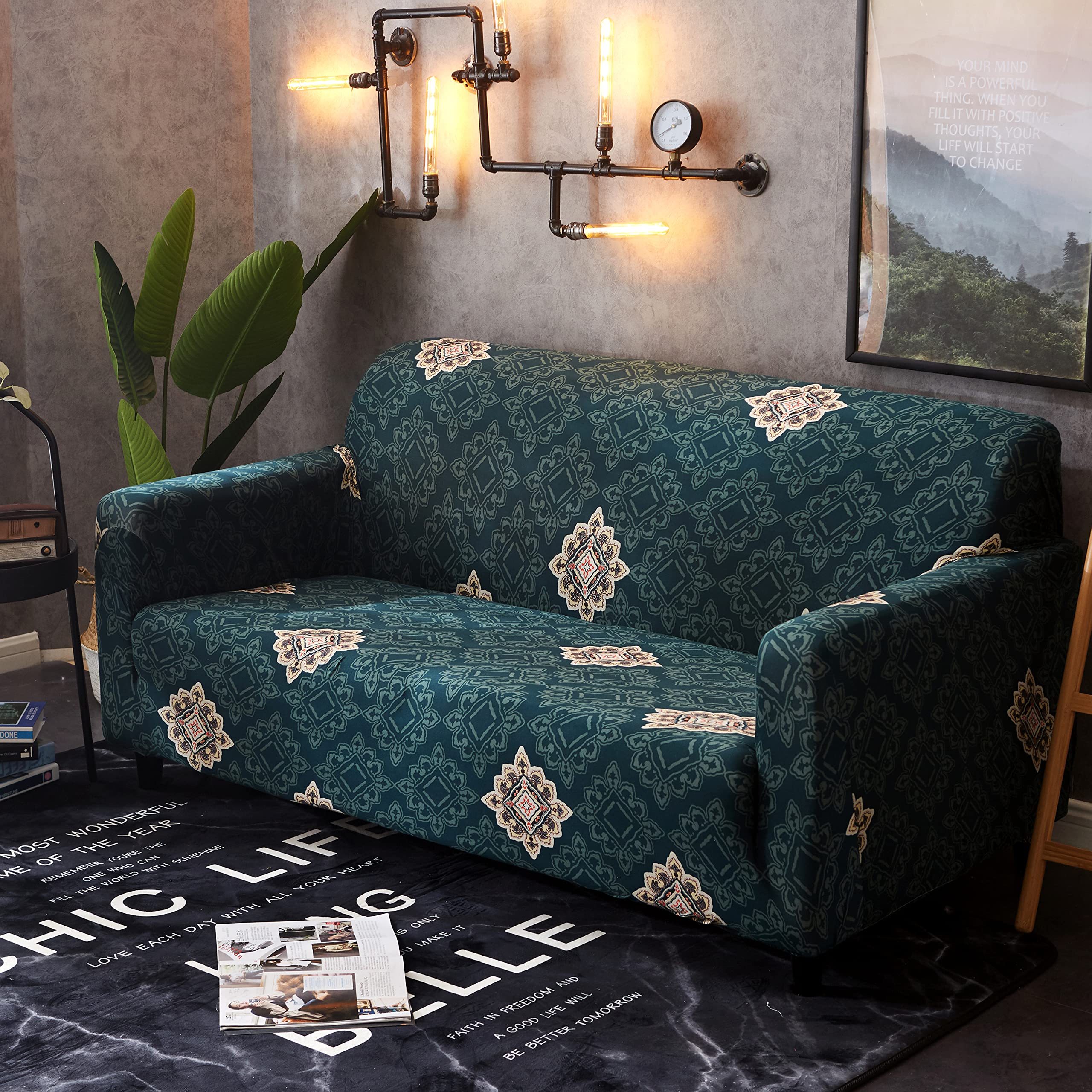 Printed Sofa Cover - Green Brocade